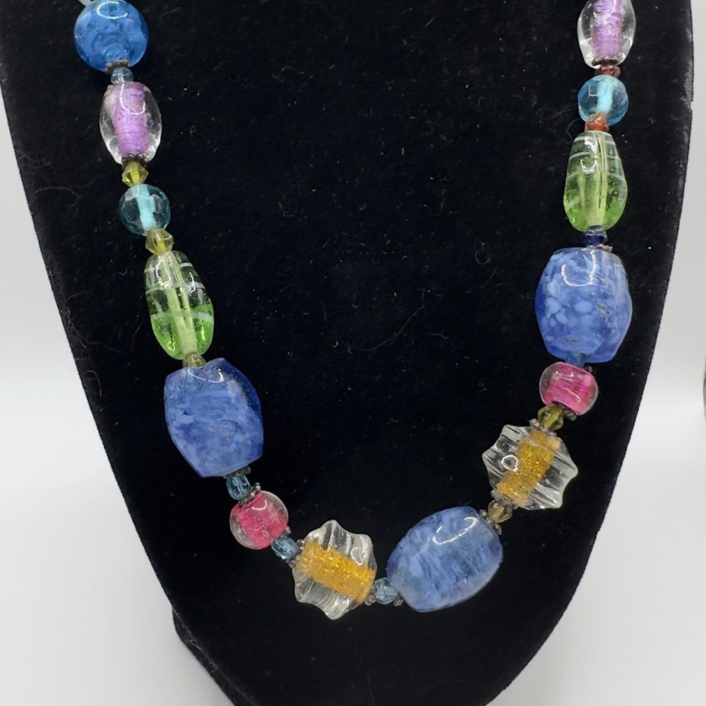 Art Glass Bead Necklace Studio Handmade Colorful Statement Artisan 21"